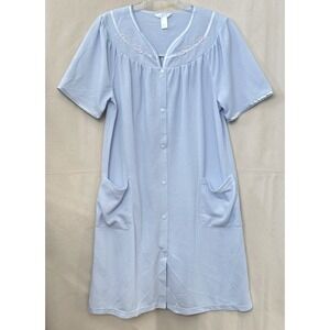 Adonna‎ Sleepwear Womens L Blue Waffle Knit Snap Front House Robe Gown Cottage